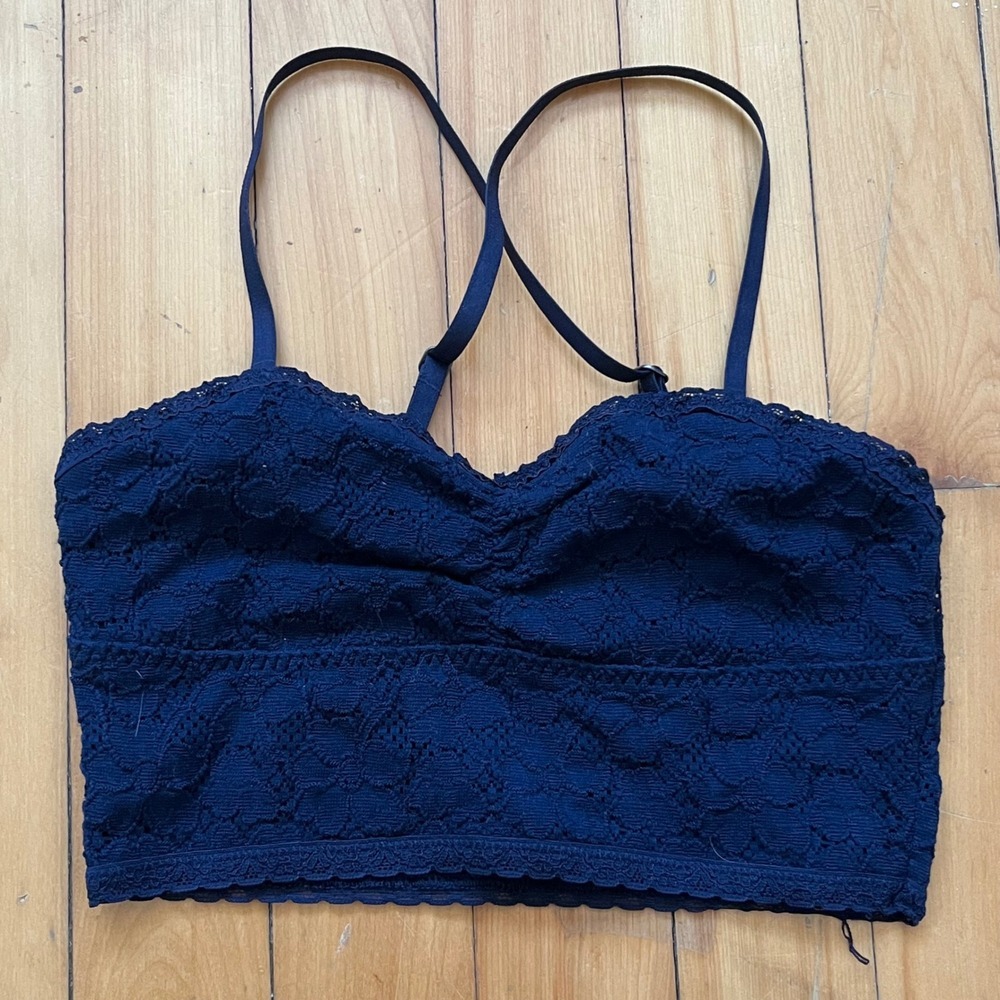 Abercrombie Kids Navy Blue Lace Crop Bralette Top Adjustable Straps Size L